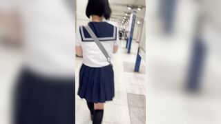 JK盗撮日記101 初めてのセーラー服！あ○ちゃん風激カワロリロリJKを電車内とトイレ内で盗撮【※完全主観22分超撮影】 voyeur jp