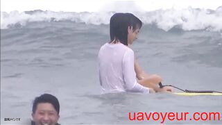 海で透け透け胸チラ風乳首前半 voyeur jp
